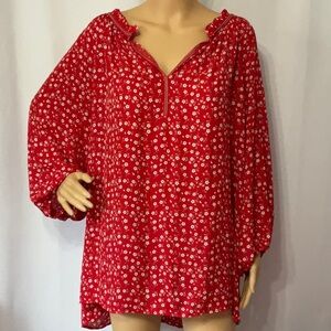 Max Studio Red Floral Women's Top Size 3X